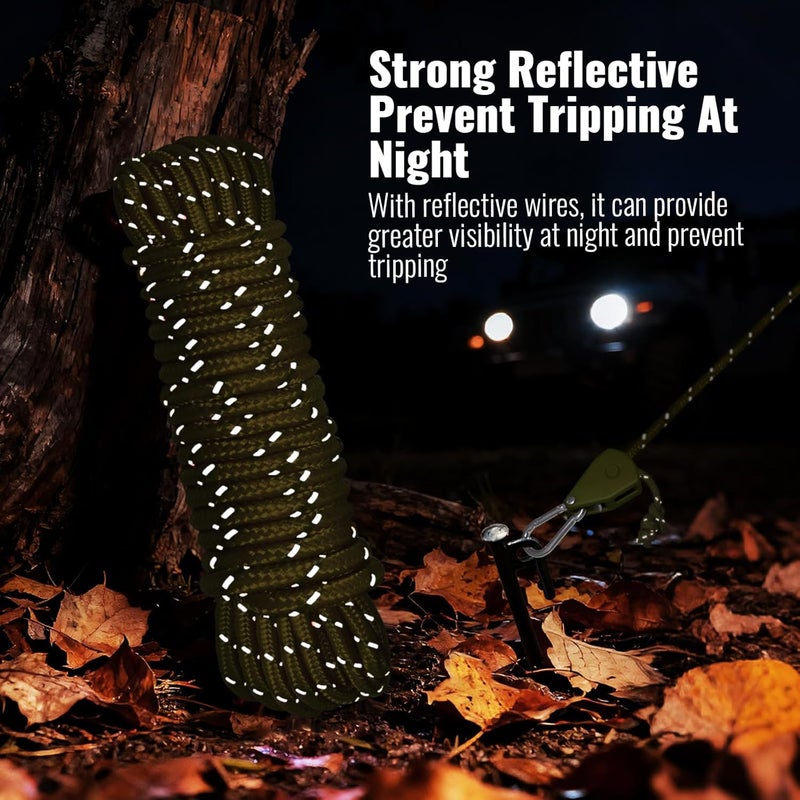 SOHIDAS Camping Rope Reflective Tent Rope Guyline with Ratchet Pulley, Tarp Tie Down Ropes for Tent Tarp, Canopy Shelter, Camping, 13ft Adjustable Guy Line for Canopy Tent 4 Pack Guy Lines Tents Cords - Image 5